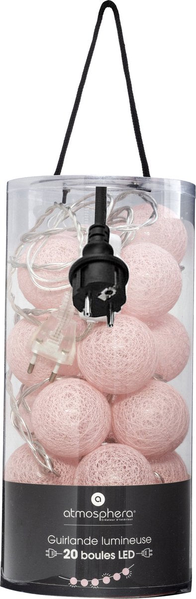 Atmosphera lichtslinger met 20 bollen – lichtroze LED, 435 cm, met stekker