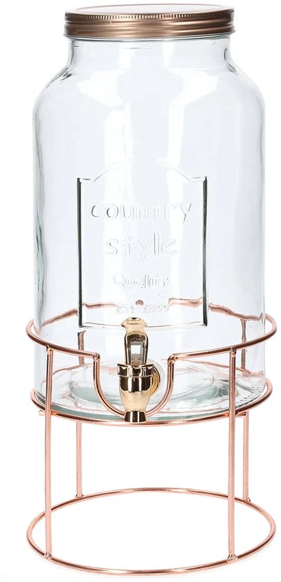 HOMLA - Nerso Drankdispenser - Waterdispenser op Metalen Standaard - Sapdispenser met Tapkraan - Drankcontainer voor Feestjes & Tuinfeest - 5.5 Liter - Transparant