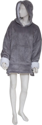 Hoodie Plaid – Grijs – Fleece hoodie deken met mouwen – Oversized knuffeltrui voor heren en dames