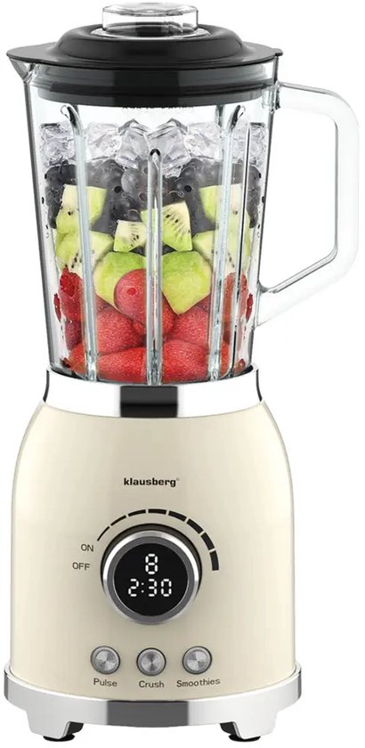 Klausberg glazen blender met ijscrusher – smoothie maker 1,5 L, 600 W, crème