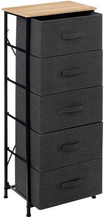 5FIVE Opbergkast Pisa - 5 mandjes - grijs - 45 x 30 x 114 cm - metaal/hout/stof - opbergen