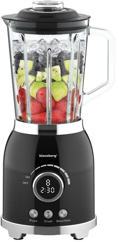 Klausberg - Blender - Smoothie Maker with LED Display - Ice Crusher - Glass Blender with 6 Stainless Steel Blades - Smoothie Blender with Timer - Kitchen Blender 8 Speeds - Crushed Ice Mixer - 1.5 L - 600W - Black