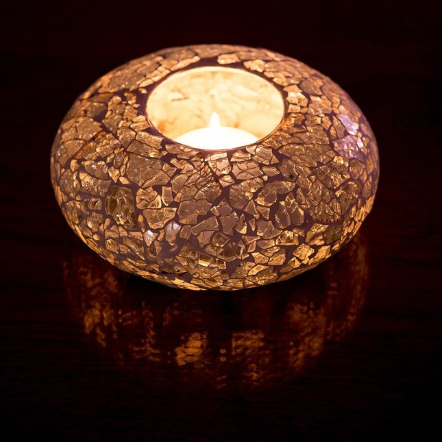 Photophore oriental en verre craquelé transparent