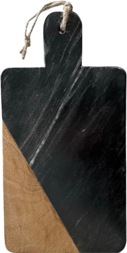 Schneidebrett - Servierbrett aus schwarzem Marmor und Mangoholz 30 x 15 cm | Marmor-Schneidebrett