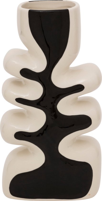 Atmosphera Twisted Lime Ceramic Vase - 9x28x15cm - Black / beige