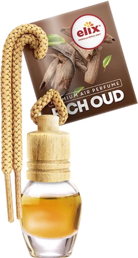 Elix - Car Air Freshener - Car Perfume - Wooden Scented Hanger - Car Interior Fragrance - Luxury Air Freshener Bottle - Long-lasting Effect - Scented Hanger for Car & Home - 8 ml - Rich Oud
