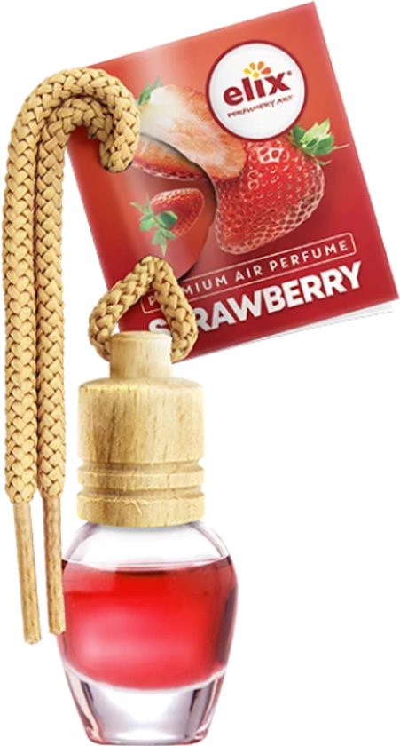 Elix - Auto Luchtverfrisser - Autoparfum - Houten Geurhanger - Interieur Parfum Auto - Luxe Air Freshener Flesje - Langdurig Effect - Geurhanger Auto & Huis - 8 ml - Strawberry