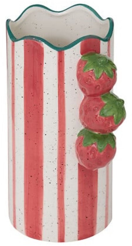 Atmosphera - Ceramic Vase Fruity Multicolor - 23.5 cm Striped - Waterproof - Strawberry - Strawberry - Vase
