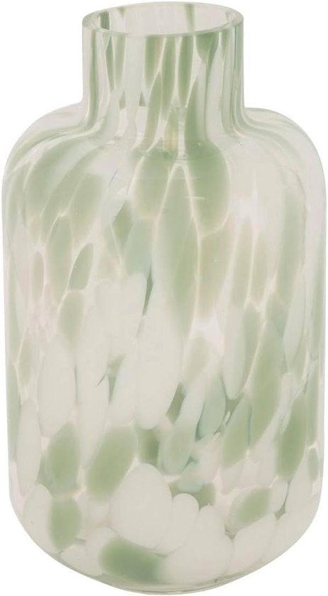 Glazen Vaas - Design Vaas - Decoratieve Bloemenvaas van Glas - Moderne Vaas voor Verse Bloemen en Droogbloemen - Ø 12 x 21 cm - Groen en Wit