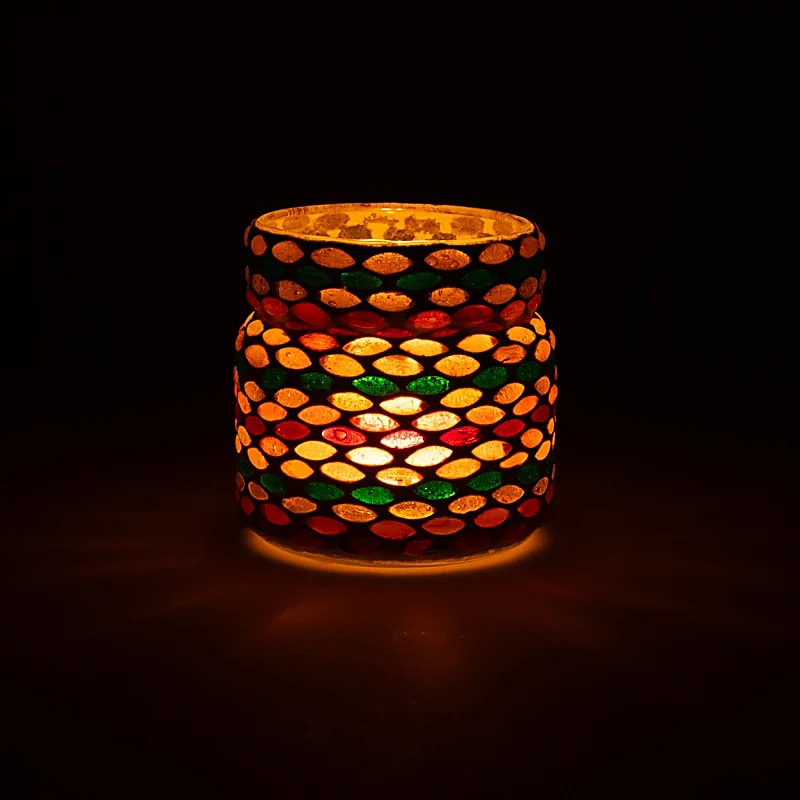 Mosaic tea light holder autumn colors