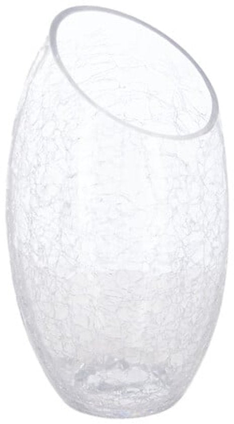 Crackle glazen vaas met gebogen vorm – craquelé, transparant, Ø 13 x 23 cm