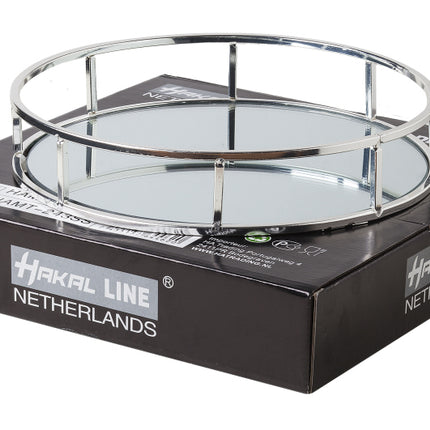 Plateau miroir rond argenté