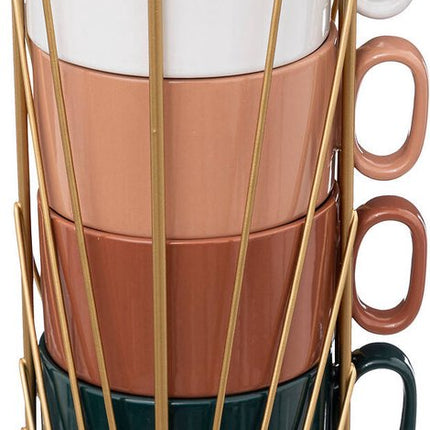 Set van 4 keramische kopjes op standaard COLL, 250 ml