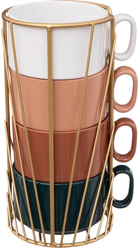 Set van 4 keramische kopjes op standaard COLL – 250 ml, kleurrijke patronen