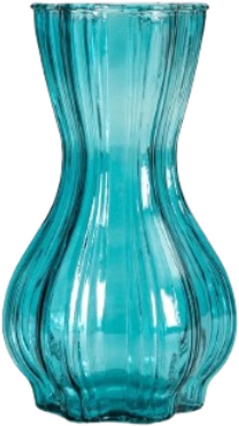Homla - Vase - Flower Vase - Glass Vase - Decorative Flower Vase with Wavy Edge - Modern Design Vase for Fresh & Dried Flowers - 13 x 25 cm - Turquoise