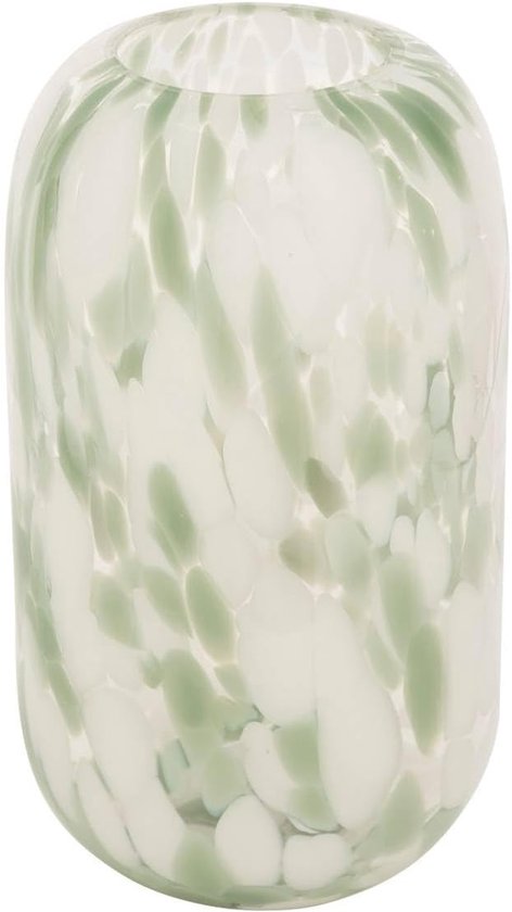 Glass Vase - Designer Vase - Decorative Glass Flower Vase - Modern Vase for Fresh and Dried Flowers - Ø 12 x 21 cm - Green and White