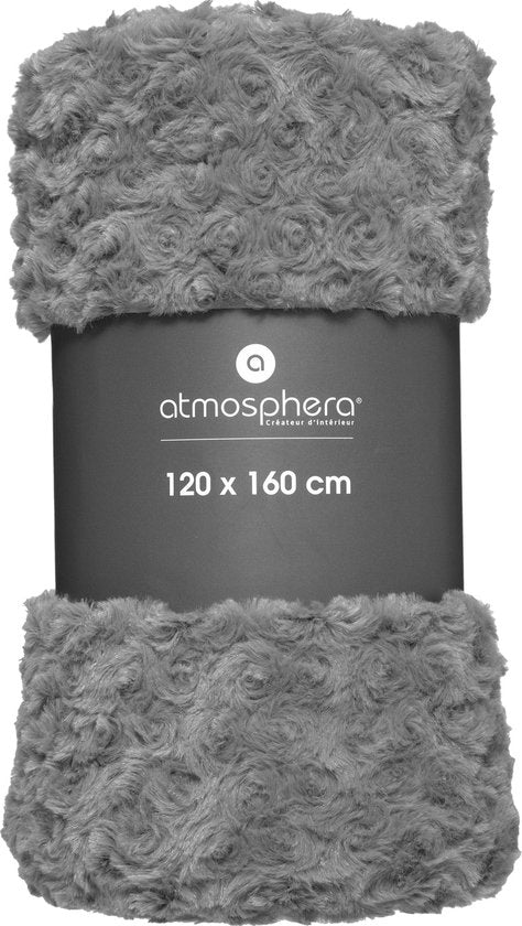 Atmosphera Sprei / deken / plaid - donkergrijs - polyester - 120 x 160 cm - geknoopt motief