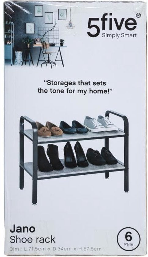 5Five schoenenrek voor 6 paar schoenen – metaal en MDF, zwart, 71,5 x 57,5 cm – foto 3