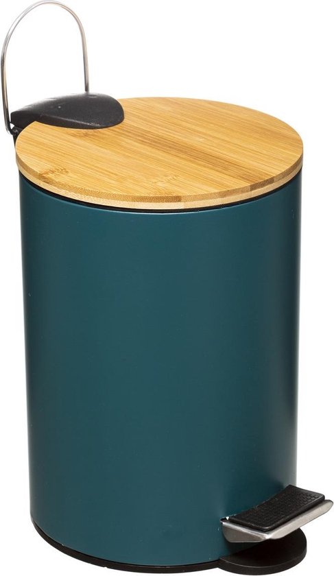 5Five pedaalemmer 3 liter met softclose – petrolblauw met bamboe, 17 x 24 cm – foto 6
