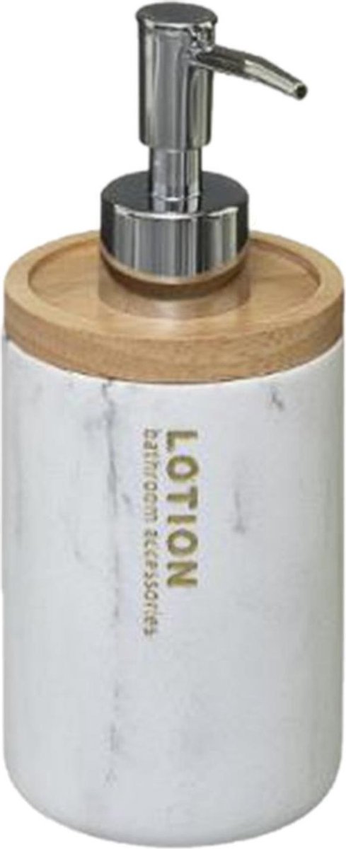 5Five Zeeppompje / zeepdispenser - marmer look - wit - 272 ml - navulbaar - keuken / toilet / badkamer