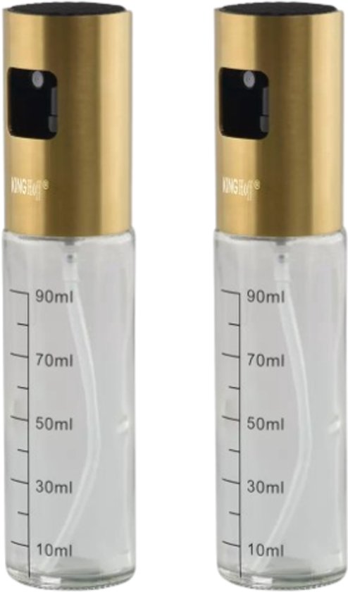 Oliespray - Olie Spray Fles - Olie & Azijn Verstuiver - RVS en Glas - 100ml - 4 x 18 cm - Goud
