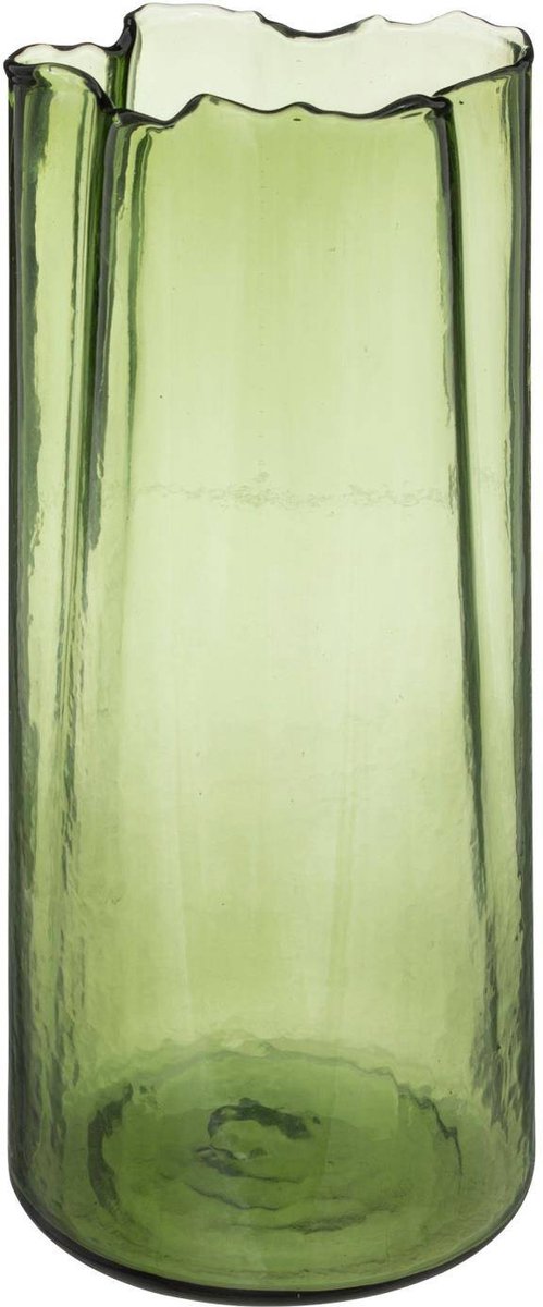 Green glass flower vase, irregular shape, 32 cm