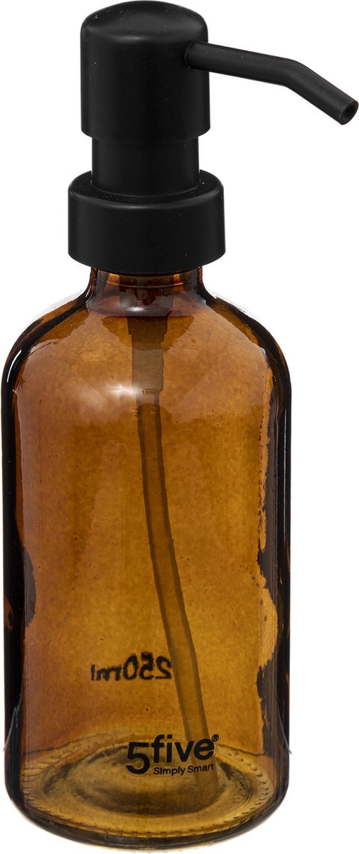 5Five Soap pump / dispenser - glass - brown - 250 ml - refillable - toilet / kitchen / bathroom