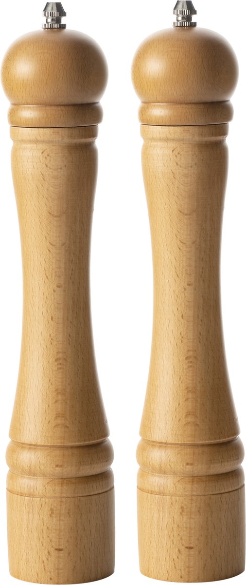Lot de 2 moulins à poivre/sel en bois beige 30 cm - Broyeur à poivre/sel - Broyeurs à épices et aromates