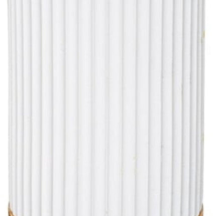 Badkameraccessoireset – Moderne Badkamer Accessoires – Zeeppomp & Tandenborstelhouder Set – Polyresin met Bamboe – Luxe Zeepdispenser & Beker – Wit