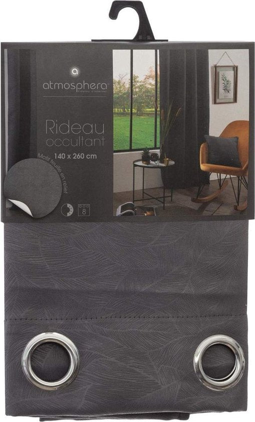 Blackout curtain, modern window decoration with leaf pattern, 140 x 260 cm