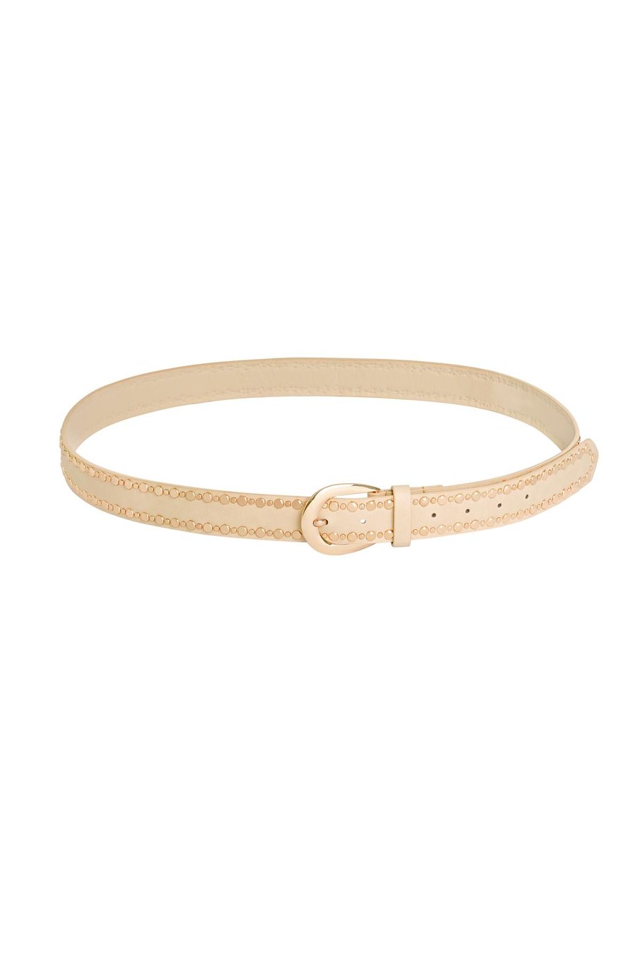 Fabulous Beige Belt with Studs - 135 cm - With Gold-Colored Buckle - Edgy and Stylish