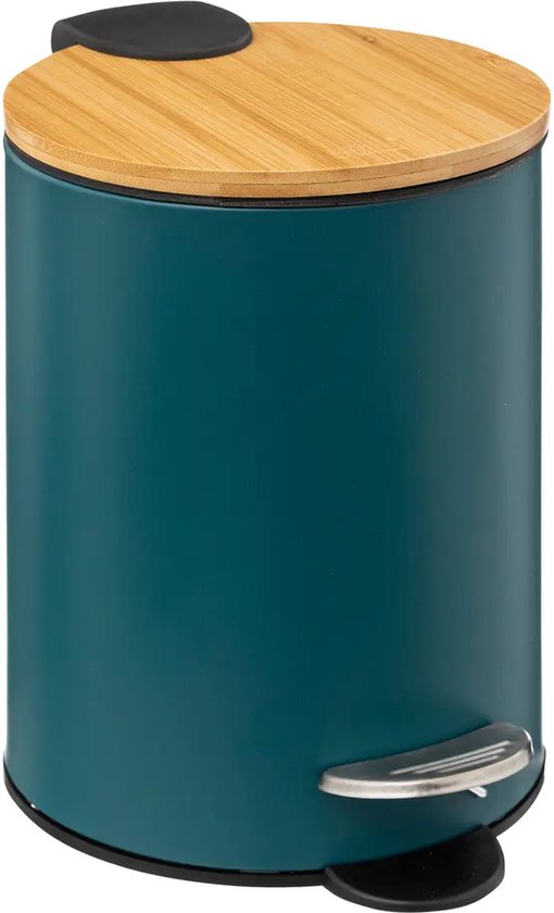 5Five Pedaalemmer - softclose - 3L - petrolblauw - D17 x H24 cm - prullenbak voor badkamer