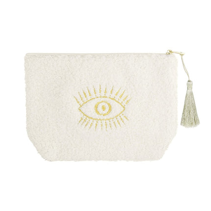 Trousse de Maquillage Œil Doré – Trousse de Toilette Blanche – 19,5x13,5x5,5 cm – Polyester – Trousse à Bijoux ou Trousse de Maquillage – Avec Fermeture Éclair – Cadeau Unique