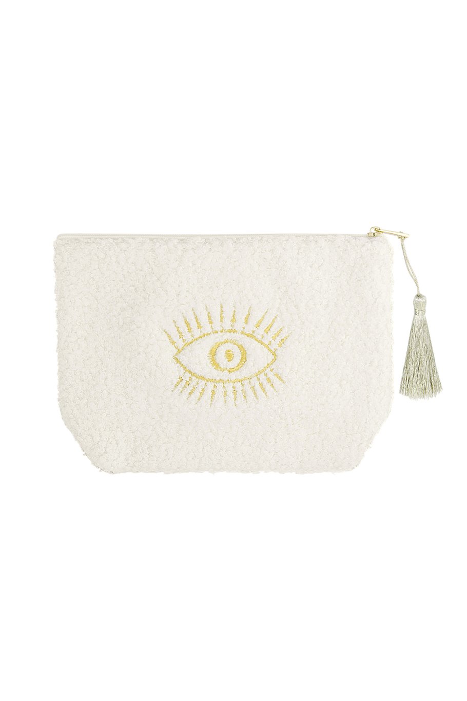 Make-up Tas met Gouden Oog – Wit Toilettas – 19, 5 x 13, 5 x 5, 5 cm – Polyester – Sieradentas of Schminktas – Met Rits – Uniek Cadeau
