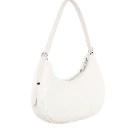 Sac à bandoulière blanc pelucheux - Sac à main doux en fausse fourrure avec bandoulière réglable - 26x21x10 cm - Polyester