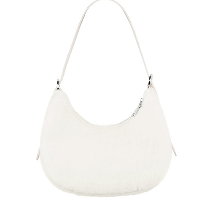 Sac à bandoulière blanc pelucheux - Sac à main doux en fausse fourrure avec bandoulière réglable - 26x21x10 cm - Polyester