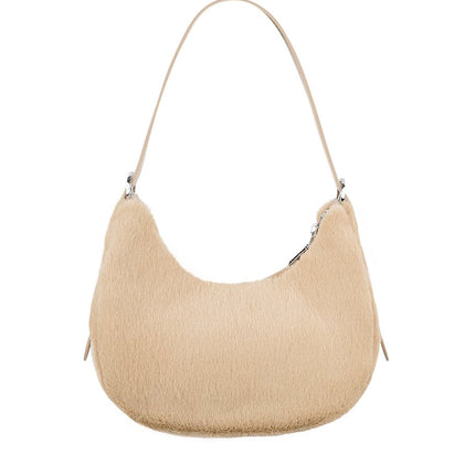 Sac à main ville beige duveteux - Sac à main doux en fausse fourrure avec bandoulière réglable - 26x21x10 cm - Polyester
