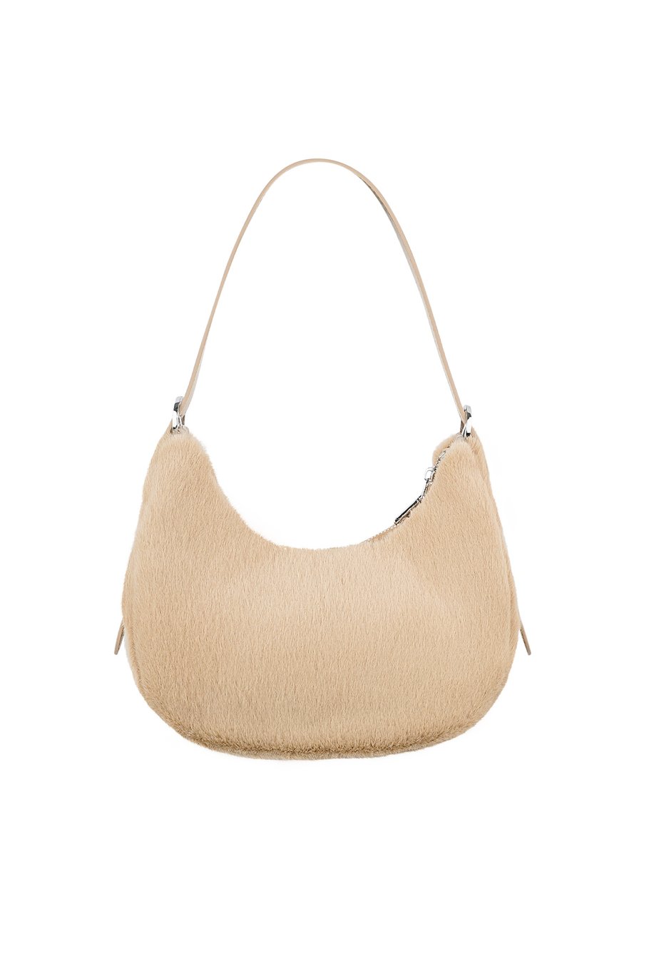 Beige Fluffy City Bag - Soft Faux Fur Handbag with Adjustable Shoulder Strap - 26x21x10 cm - Polyester