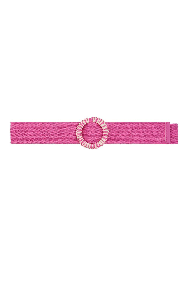 Ceinture de Mode Rose avec Boucle Ronde - Motif Rayé Rose et Blanc - 105 cm - Polyester - Fuchsia