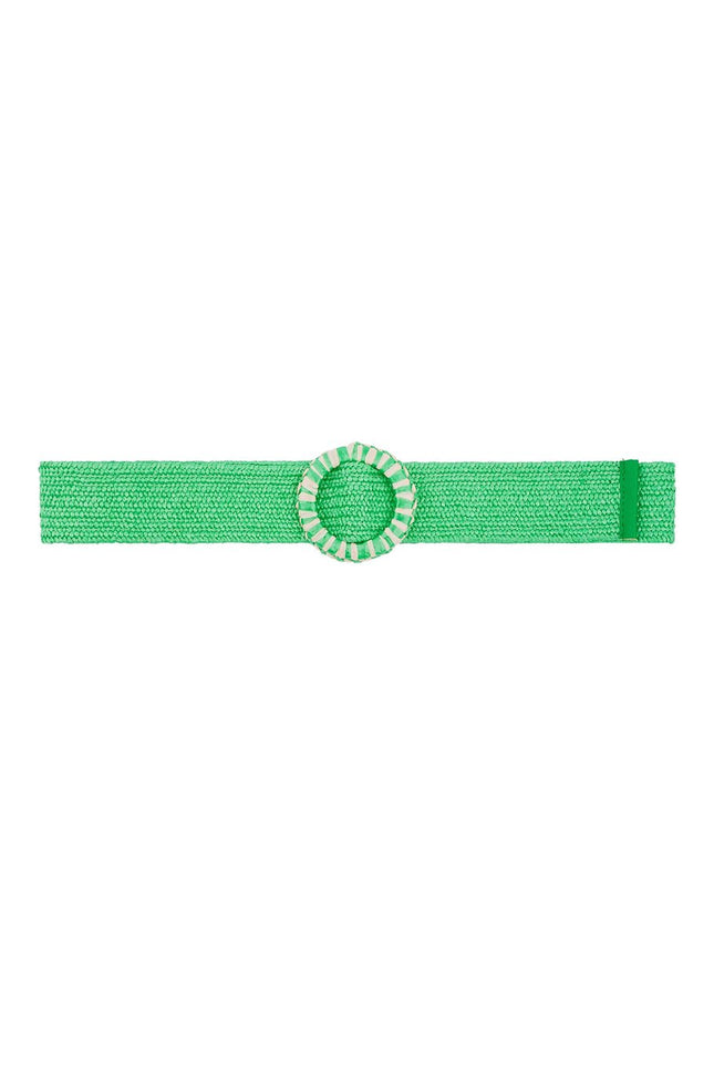 Ceinture de mode verte à boucle ronde - Design rayé vert et blanc - 105 cm - Polyester