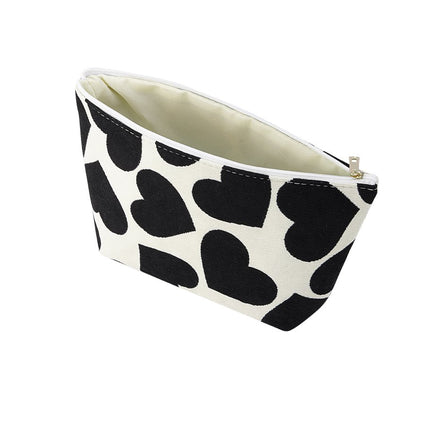 Trousse de maquillage avec cœurs - Trousse de toilette rouge - Blanche avec cœurs noirs - 25x16x17,5 cm - 100% Polyester