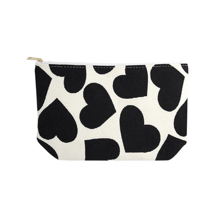 Trousse de maquillage avec cœurs - Trousse de toilette rouge - Blanche avec cœurs noirs - 25x16x17,5 cm - 100% Polyester