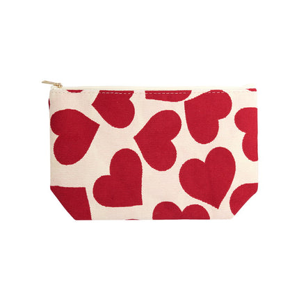 Trousse de maquillage avec cœurs - Trousse de toilette rouge - Beige avec cœurs rouges - 25x16x17,5 cm - 100% Polyester