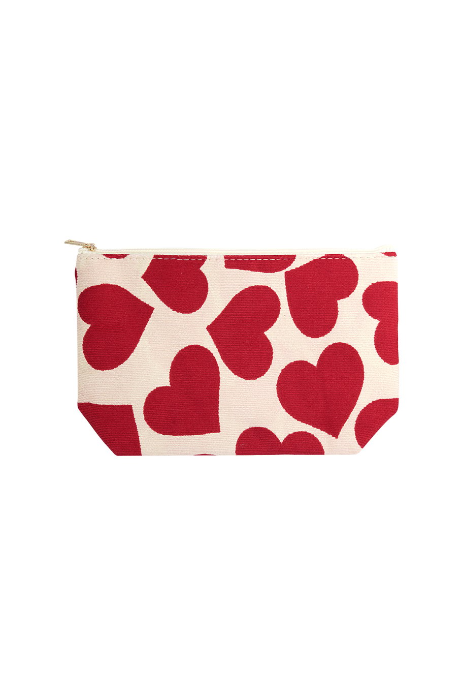 Make-up tasje met hartjes – beige toilettas met rode harten, polyester