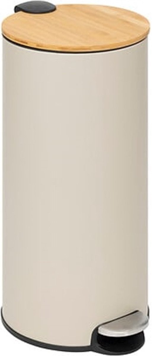 5Five Waste bin/pedal bin Bamboo - beige - metal - 30 liters - 38 x 29 x 60 cm - kitchen