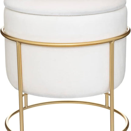 Pouf - Velours - Blanc - Ø42 cm - Avec rangement