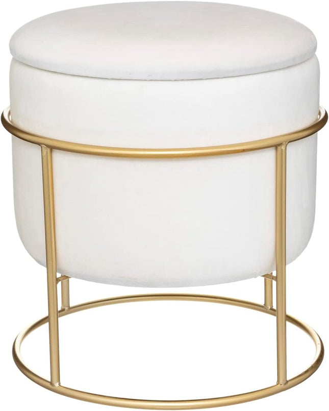 Poef - Velvet - Wit- Ø42 cm - Met opbergruimte