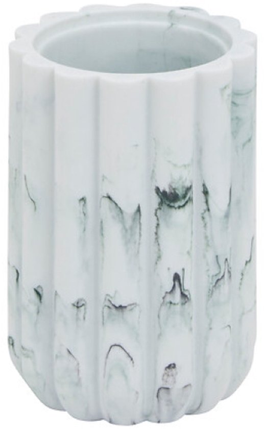 Badkamer accessoireset – Moderne Badkamer Accessoires – Zeeppomp 230 ml & Toiletborstel Set – Luxe Zeepdispenser & Toiletborstel met Houder – Polyresin – Wit Marmer