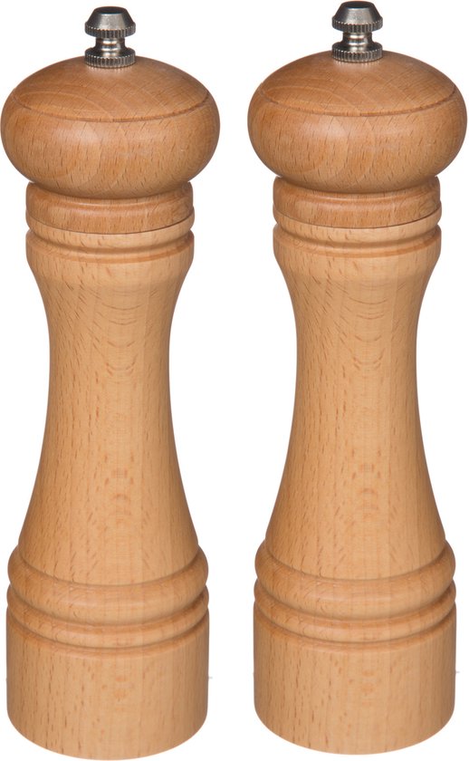 5Five pepermolen en zoutmolen – set van 2, hout, beige, 22 cm, verstelbaar