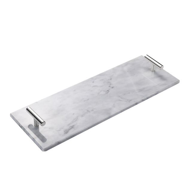 Plateau en marbre avec poignées argentées 40 x 14 cm